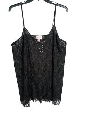 Serenada Black Lace Sleeveless Camisole Plus Size 3X Adjustable Straps Beaded Ac